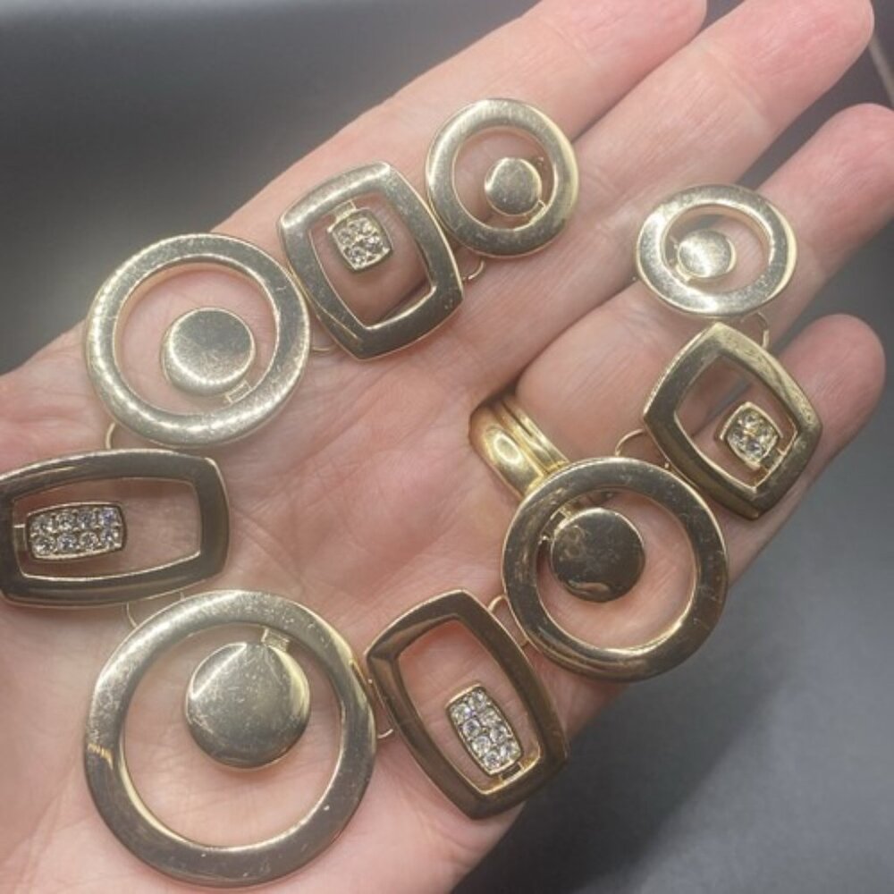 WHBM Necklace Goldtone Geometric Links Circles and Rectangles Rhinestone Accents - Picture 6 of 6
